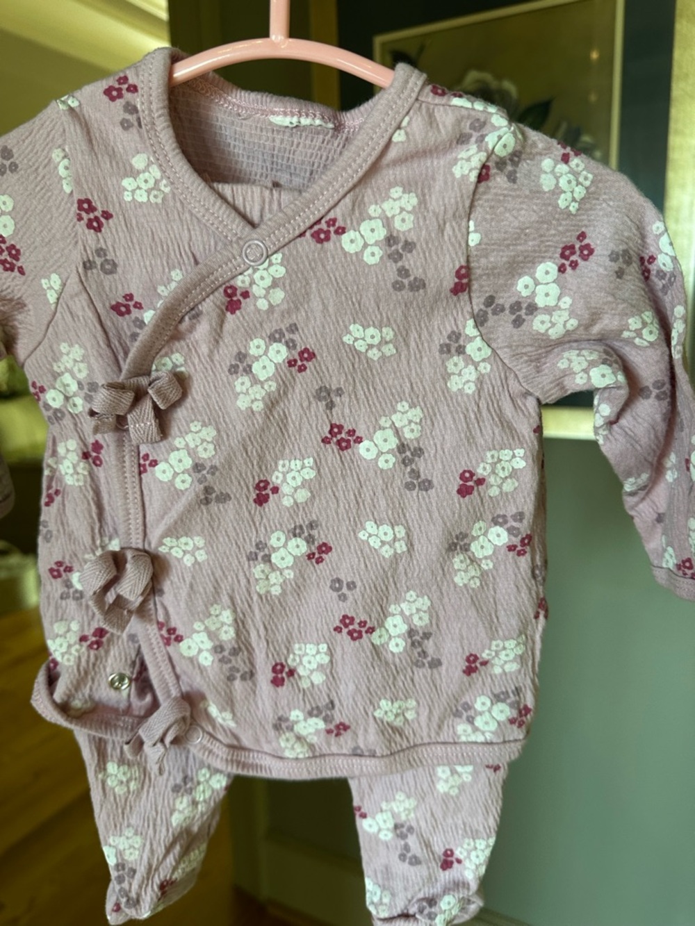 Baby Floral Kimono Top & Footed Pants - Dusty Pink